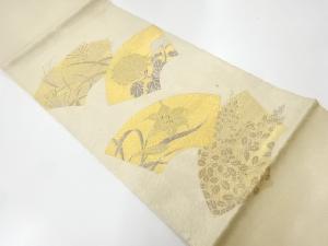 アンティーク　地紙に秋草・百合模様織出し袋帯（材料）